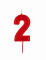 Bougie chiffre 2 rouge brillante d'anniversaire