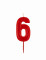 Bougie chiffre 6 rouge d'anniversaire brillante