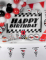 Assiettes en carton damier pour anniversaire enfant noir et blanc avec voiture de course rouge