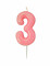 Bougie âge chiffre 3 rose irisé 9 cm à paillettes