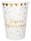 10 gobelets en carton joyeux anniversaire métallisé blanc et doré 7,8 x 9,7 cm étoiles
