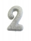 Bougie sur pique chiffre 2 argent pailleté 7 cm pour gâteau