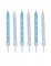 12 bougies d'anniversaire rayées et à pois blanc et bleu ciel 7,5 cm avec supports