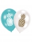 6 ballons en latex ananas doré, bleu et blanc 28 cm pour fête tropicale