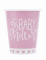 8 gobelets en carton baby shower roses et blancs 266 ml à motifs cœurs