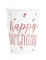 8 gobelets en carton happy birthday blancs et roses pailletés 266 ml à pois