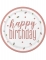 8 assiettes en carton happy birthday blanches et roses à pois 23 cm