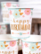 Gros plan sur l imprimé floral et doré des gobelets en carton boho happy birthday