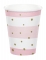 8 gobelets en carton roses et blancs pois dorés 256 ml pour baby shower