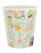 Vue de face du gobelet en carton fleurs liberty pour fête festonnés shabby or