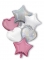 Bouquet 6 ballons rose argenté cœurs et étoiles en aluminium