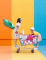 Mise en scène avec deux enfants et un caddie du ballon cactus en fleurs