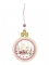 Suspension boule en bois village de Noël rose 11,9 x 9 x 1 cm pour sapin