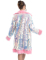 Vue de dos du manteau réversible à paillettes et fausse fourrure