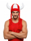 Casque en tissu avec cornes et tresses supporter blanc et rouge
