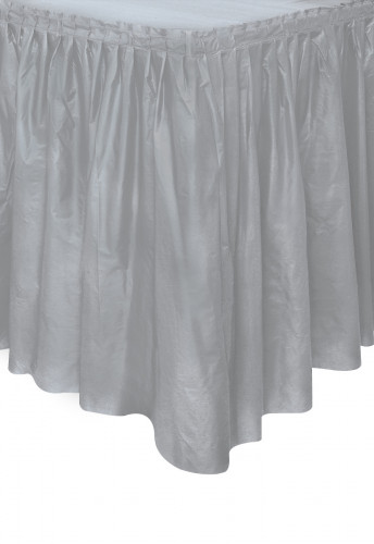 Jupe de table en plastique argent adhésive 4m26
