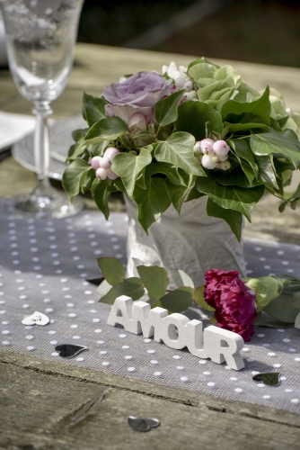 Mot en bois amour blanc pailleté 2,5 x 12 cm pour mariage