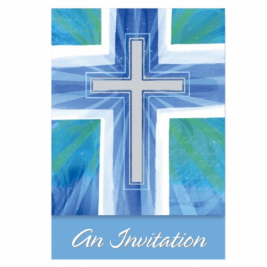 8 cartons d'invitation communion bleus avec enveloppes