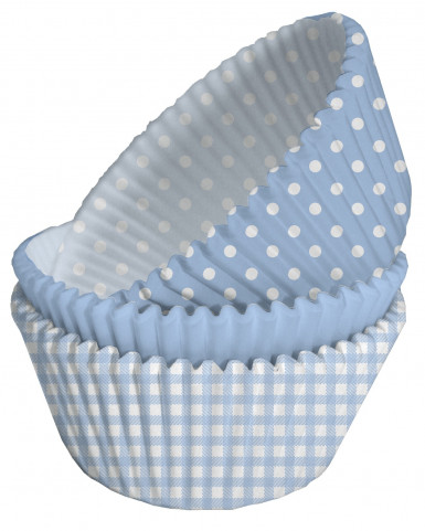 75 moules à cupcakes en papier bleus à pois blancs 5 x 3 cm pour baby shower