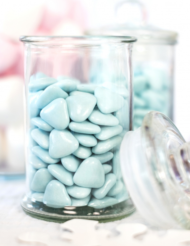 Dragées mini coeur chocolat couleur bleu clair 250 gr pour communion