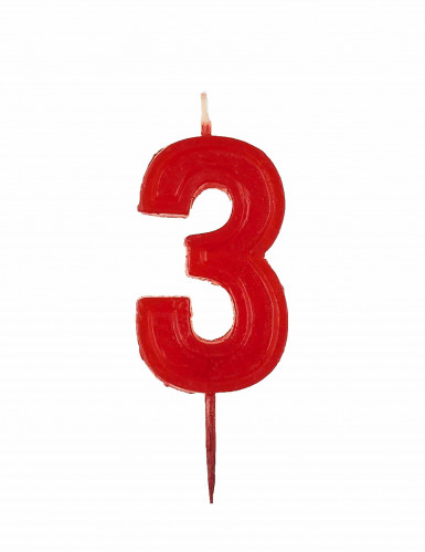 Bougie chiffre 3 rouge brillante pour anniversaire