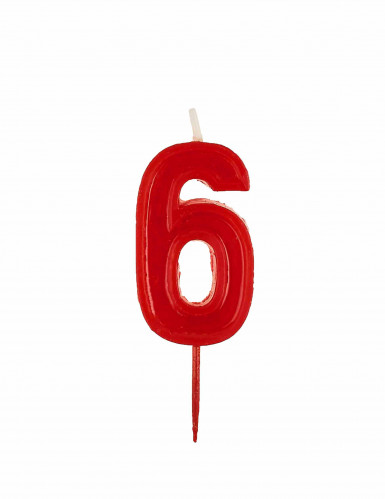 Bougie chiffre 6 rouge d'anniversaire brillante