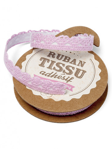 Ruban tissu adhésif dentelle rose 10 mm x 2 m de décoration