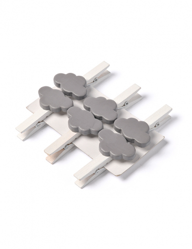 6 pinces nuage grises 4.5 cm en bois blanc