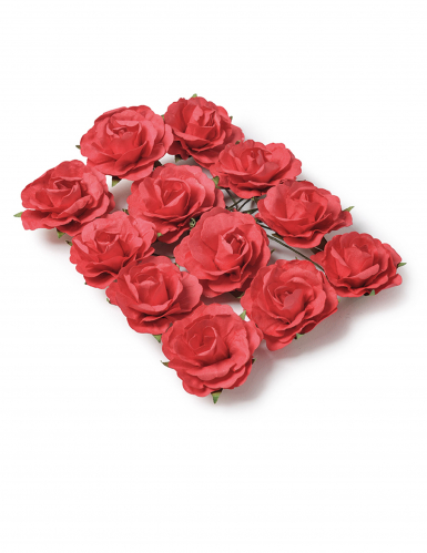 12 roses à piquer rouges avec tige métallique