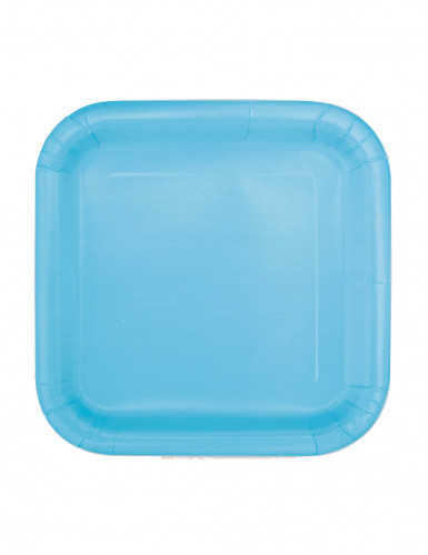 16 Petites assiettes carrées en carton bleu pastel 17 cm pour dessert