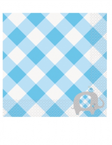 16 serviettes en papier éléphant bleu 33 x 33 cm baby shower
