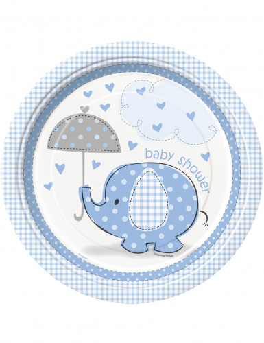 8 assiettes carton éléphant bleu 23 cm baby shower garçon