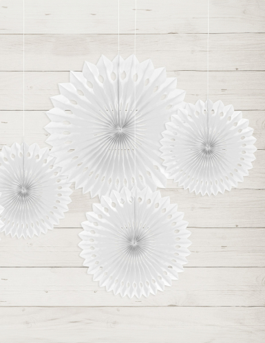 3 rosaces éventails en papier blanc 20, 25 et 30 cm pour décoration