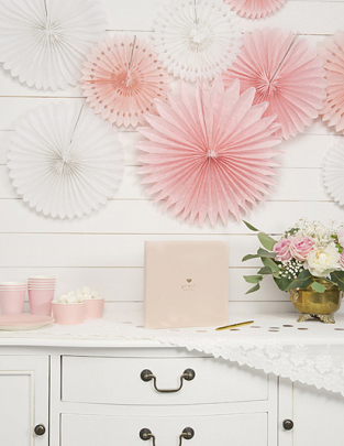 3 rosaces éventails en papier blanc 20, 25 et 30 cm pour décoration