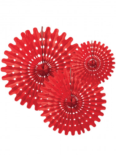3 rosaces éventails en papier rouge 20, 25 et 30 cm à suspendre