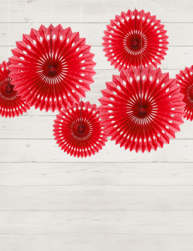 3 rosaces éventails en papier rouge 20, 25 et 30 cm à suspendre