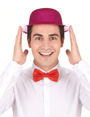 Chapeau melon pailleté fuschia adulte