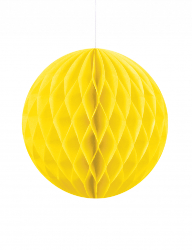 Petite boule en papier alvéolé jaune 10 cm à suspendre