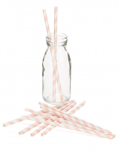 10 pailles en carton rayées rose 19,5 cm pour boissons froides