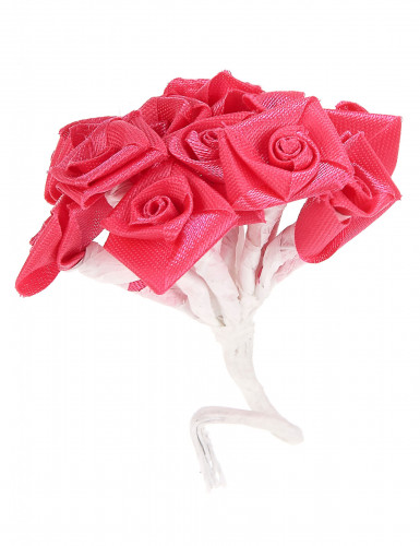 48 mini roses satin fuchsia 1 x 8 cm sur tige pour mariage