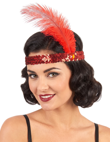 Bandeau Charleston à sequins et plume rouge femme