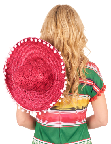 Sombrero rouge à bordure pompons adulte