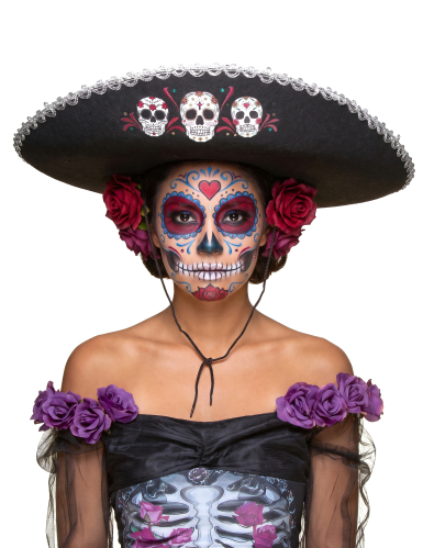 Sombrero noir Dia de Los Muertos finitions argentées adulte