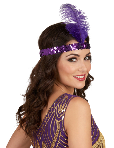Bandeau charleston à sequins et plume violette femme