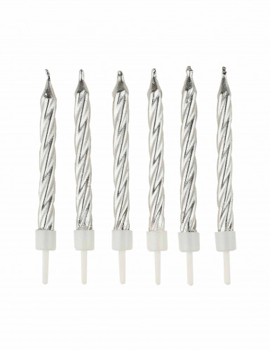 12 bougies d'anniversaire argentées avec socles 6.5 cm