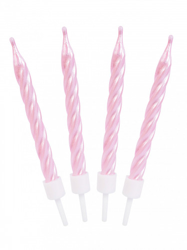12 bougies d'anniversaire roses nacrées spirales 6 cm