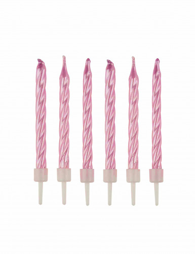 12 bougies d'anniversaire roses nacrées spirales 6 cm