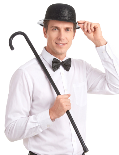 Chapeau melon plastique pailleté noir adulte