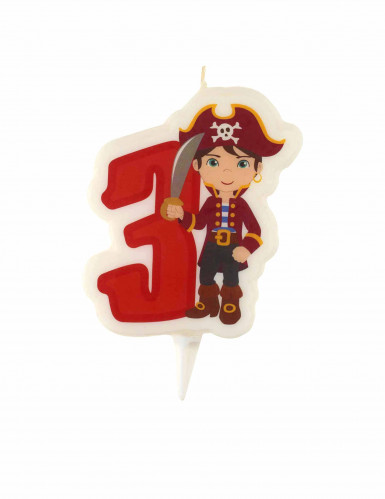 Bougie d'anniversaire pirate chiffre 3 avec bobèche