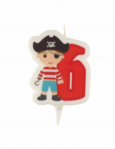 Bougie d'anniversaire pirate chiffre 6 avec pic
